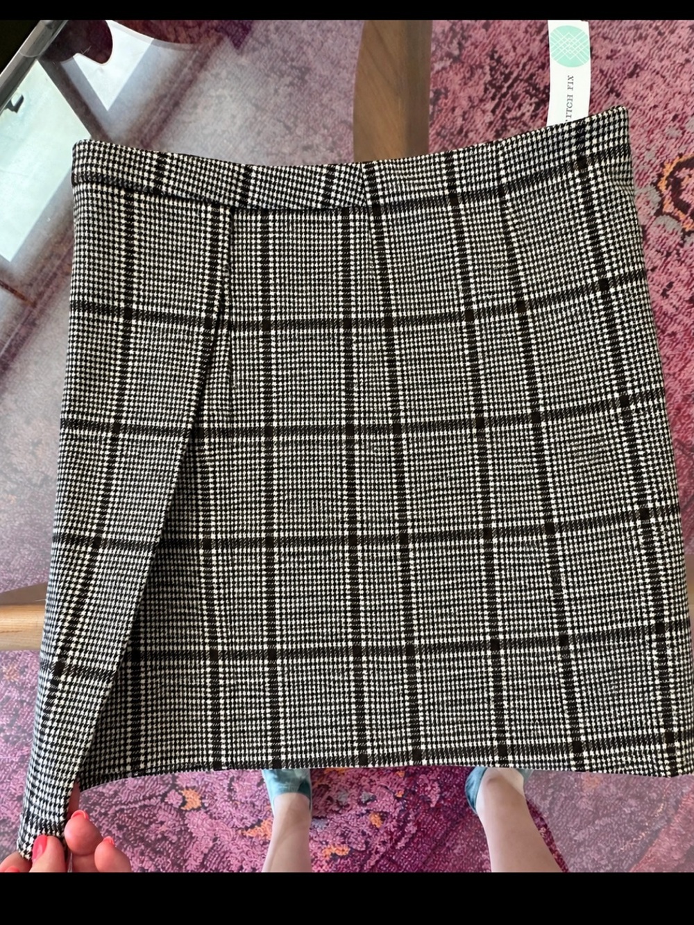 Heartloom Plaid Houndstooth Wrap Mini Skirt Black White Size L NWT